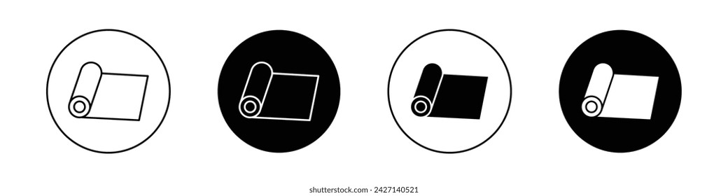Yoga Mat Icon Set. Roll carpet and exercise mat vector symbol in a black filled and outlined style. Rubber rolled mat Sign.