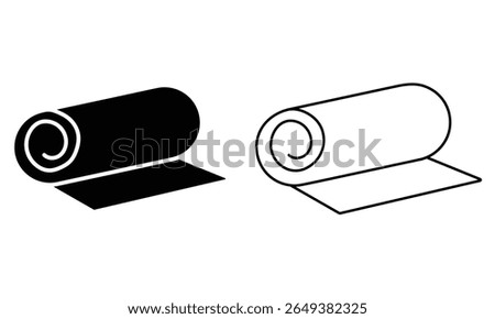 Yoga mat icon vector set. Carpet roll vector symbol design. Sport fitness activity floor fabric material icon vector illustration.