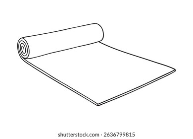 yoga mat rolled doodle hand drawn icon. Pilates mat yoga outline drawing line clipart symbol. Mat for stretching, balance, sport, body toning, fitness mat, gymnasium. Vector illustration