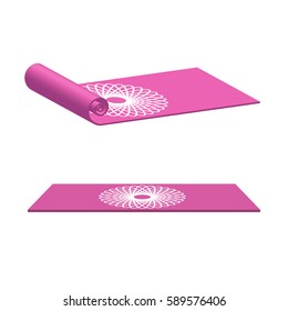 Yoga Mat Rolled And Open In Pink Color Vector Illustration