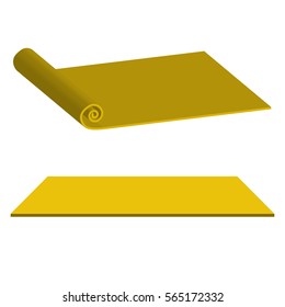 Yoga mat rolled and open in yellow color vector illustration EPS10