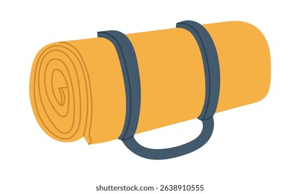 yoga mat is rolled up and tied with holder. Sports, fitness. Flat color isolated. It is suitable for applications, websites, blogs about training, yoga, health, rehabilitation, active lifestyle