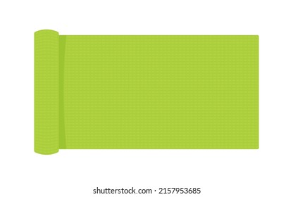 Yoga mat top view for fitness and health or meditation. Cartoon flat design. Vector green illustration.