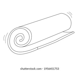 The yoga mat is twisted thick. Contour isolated doodle objects on a white.