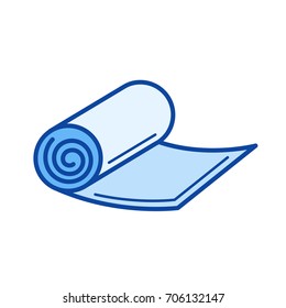 Icono de línea vectorial de yoga aislado en fondo blanco. Icono de línea de estera de yoga para infografía, sitio web o aplicación. Icono azul diseñado en un sistema de cuadrícula.