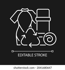 Yoga mats from recycled wetsuits white linear icon for dark theme. Repurposing surfing suits. Thin line customizable illustration. Isolated vector contour symbol for night mode. Editable stroke