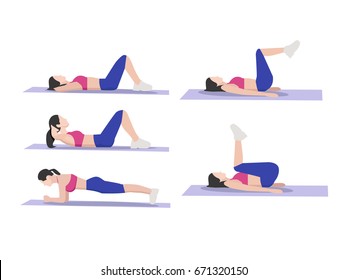 yoga mattress pose set. Abdominals workout