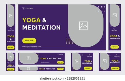 Yoga and meditaion set of web banner template design for social media posts, editatable yoga banner template, vector eps 10 file format