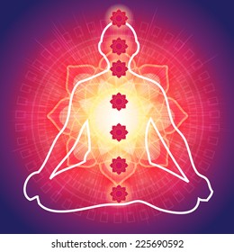 Yoga Meditation with 7 Chakras - Illustration