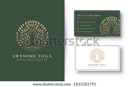 Yoga meditation with abstract tree logo and business card design