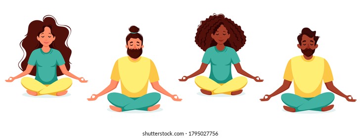 Yoga, meditation center. Healthy lifestyle, yoga, meditation, relax, recreation. Vector illustration.