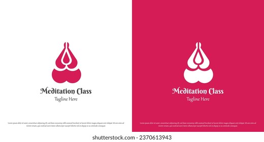 Yoga meditation class logo design illustration. Simple flat silhouette modern subtle quiet mature elegant minimalist. Symbol icon person health relaxation stretching sport concentration spirit soul.