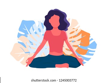 Yoga Meditation Concept Flat Vector Illustration Stock Vector (royalty 