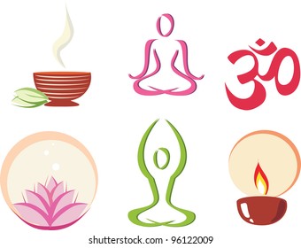 yoga, meditation concept set of icons in simple figures