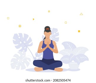 yoga meditation concept with woman meditate for peace with modern flat style