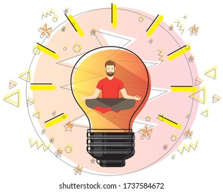 Yoga meditation creative idea and thought concept flat vector.
