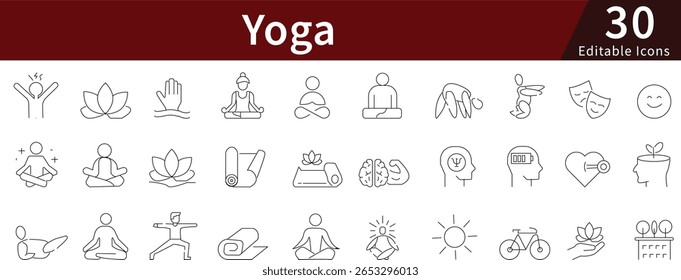 Yoga and Meditation Editable Line Icons Set for Wellness and Mindfulness