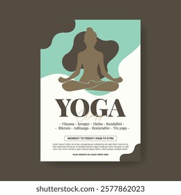 Yoga and Meditation editable print flyer or poster vertical template with yoga girl illustration background, Yoga leaflet, yoga brochure cover template