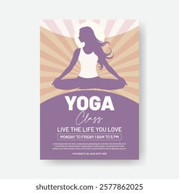 Yoga and Meditation editable print flyer or poster vertical template with yoga girl illustration background, Yoga leaflet, yoga brochure cover template