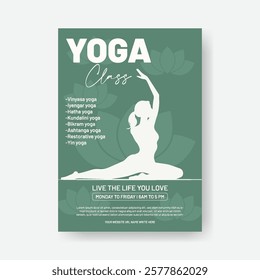 Yoga and Meditation editable print flyer or poster vertical template with yoga girl illustration background, Yoga leaflet, yoga brochure cover template