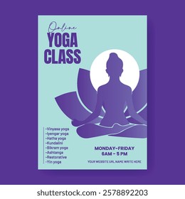 Yoga and Meditation editable print flyer or poster vertical template with yoga girl illustration background, Yoga leaflet, yoga brochure cover template