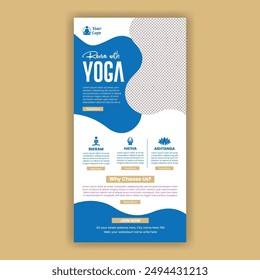 Yoga and meditation email newsletter template for fitness or wellness blogger email marketing promotional template, suitable for yoga website UI interface or webpage header vertical layout template de