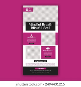 Yoga and meditation email newsletter template for fitness or wellness blogger email marketing promotional template, suitable for yoga website UI interface or webpage header vertical layout template de