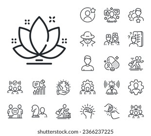 Yoga meditation flower sign. Specialist, doctor and job competition outline icons. Lotus line icon. Mind relax and peace symbol. Lotus line sign. Avatar placeholder, spy headshot icon. Vector