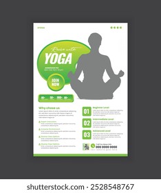 Yoga e meditação folheto e tamanho A4 e ioga classe cartaz modelo de design ou Yoga Studio modelo de design folheto