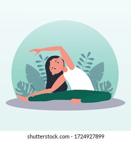 Yoga, meditation. Girl meditates. Flat illustration.