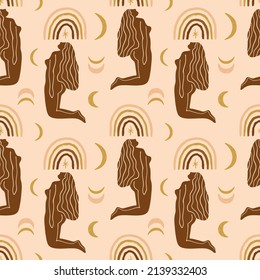 Yoga meditation girl meditating woman vector seamless pattern