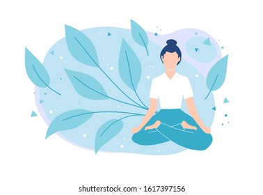 Yoga and meditation. Girl sitting in lotus position.