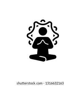 Yoga Meditation Icon. Flat Design Yoga Poses with Mandala Ornament in Back. Isolated Illustration.