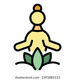 Yoga meditation icon outline vector. Female girl. Happy meditate color flat