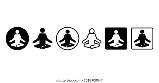 Yoga Meditation Icon Set Black and White Silhouettes Vector Design Illustration