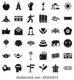 Yoga meditation icons set. Simple style of 36 yoga meditation vector icons for web isolated on white background