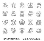 Yoga meditation line icons. Body balance, person relax and energy meditation set. Mind harmony, health meditate and self concentrate line icons. Listen relax sound, yoga mind therapy. Vector