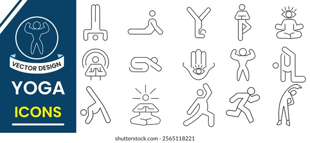 Yoga and meditation line icons.  Relaxation, Wellness icon set. Meditation, Stretching,  wellness and exercise line icon. Vector illustration.