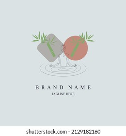 yoga meditation line style logo design template for brand or company and other