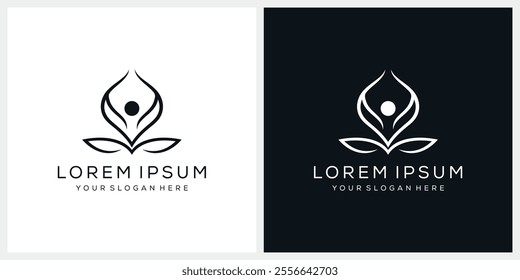 yoga meditation logo design vector template, simple line graphic concept