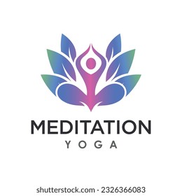 Yoga meditation with lotus flower logo design