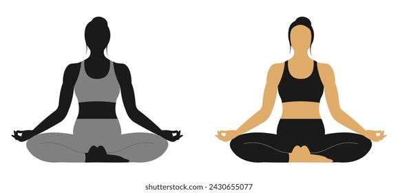 yoga meditation. lotus position. vector illustration isolated on white background.