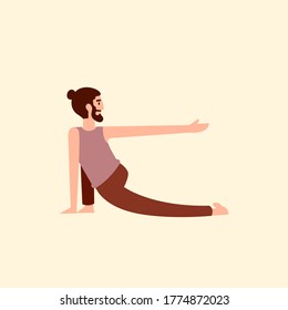 Yoga meditation man with beard. Cartoon meditation yoga character concept design in flat style. Yoga pose vector illustration