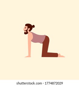 Meditación de yoga con barba. Diseño de personajes de yoga de meditación de dibujos animados en estilo plano. Ilustración vectorial de yoga