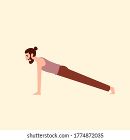 Yoga meditation man with beard. Cartoon meditation yoga character concept design in flat style. Yoga pose vector illustration