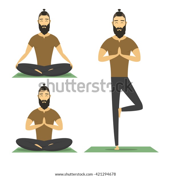 Homme De Meditation Yoga Avec Barbe Image Vectorielle De Stock Libre De Droits