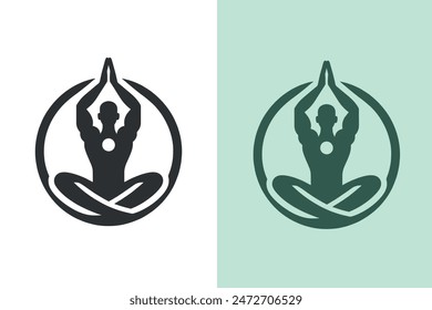 Yoga, meditación. Logotipo simple moderno. Icono. Hombre en posición de loto, silueta.	