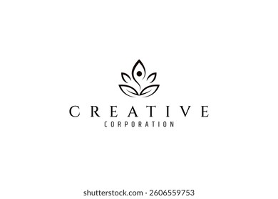 yoga meditation person logo with leaf elements in abstract flat design