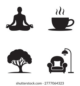 Yoga meditation pose silhouette vector illustration with calm mind and wellness lifestyle concept design