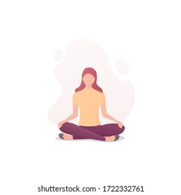 yoga meditation pose. young woman. fitness vector flat illustration. isolated on white background